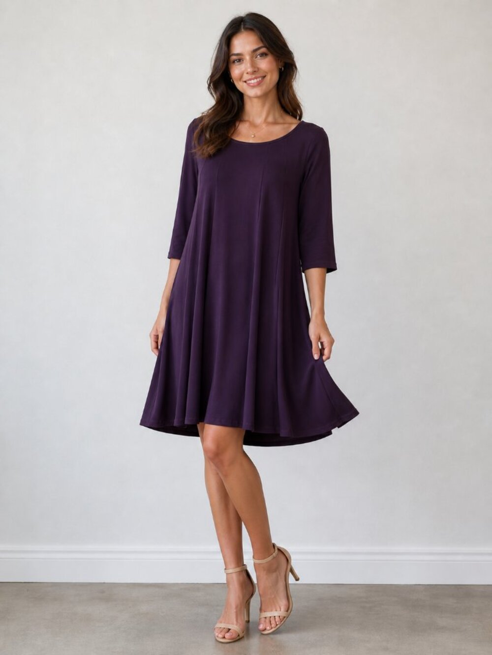 Purple Midi Dress Casual Office Minimalist Comfy Relaxed Size 16